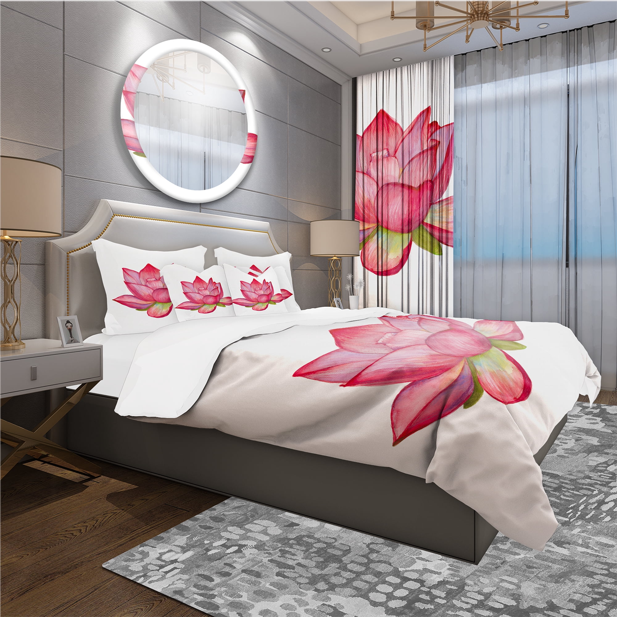 Designart 'Pink Lotus Watercolor Illustration' Modern & Contemporary Duvet Cover Set