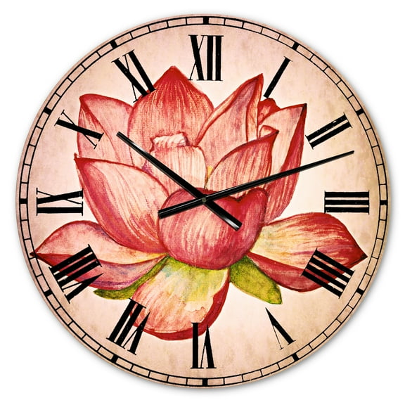 Designart 'Pink Lotus Watercolor Illustration' Traditional wall clock