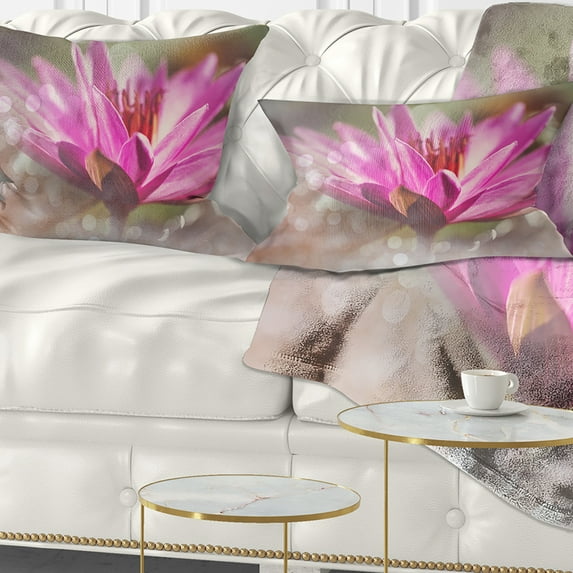 Designart Pink Lotus on Abstract Background - Floral Throw Pillow - 12x20