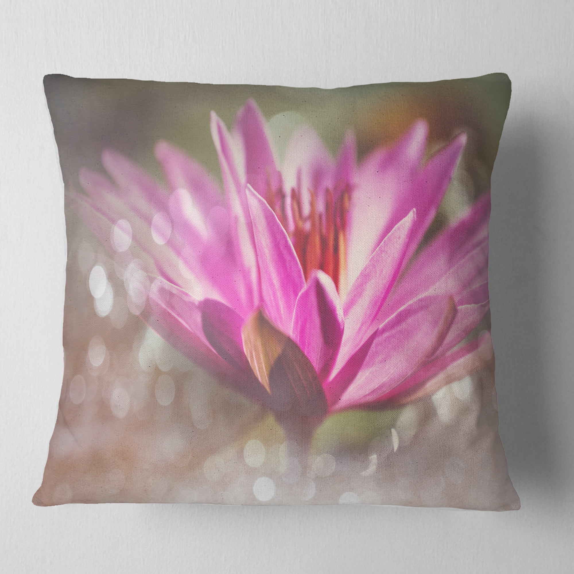 Designart Pink Lotus on Abstract Background - Floral Throw Pillow - 18x18