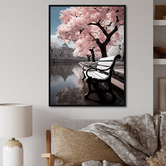 Designart "Pink Luxembourg Gardens Charm" Cottage Floater Framed Wall Decor