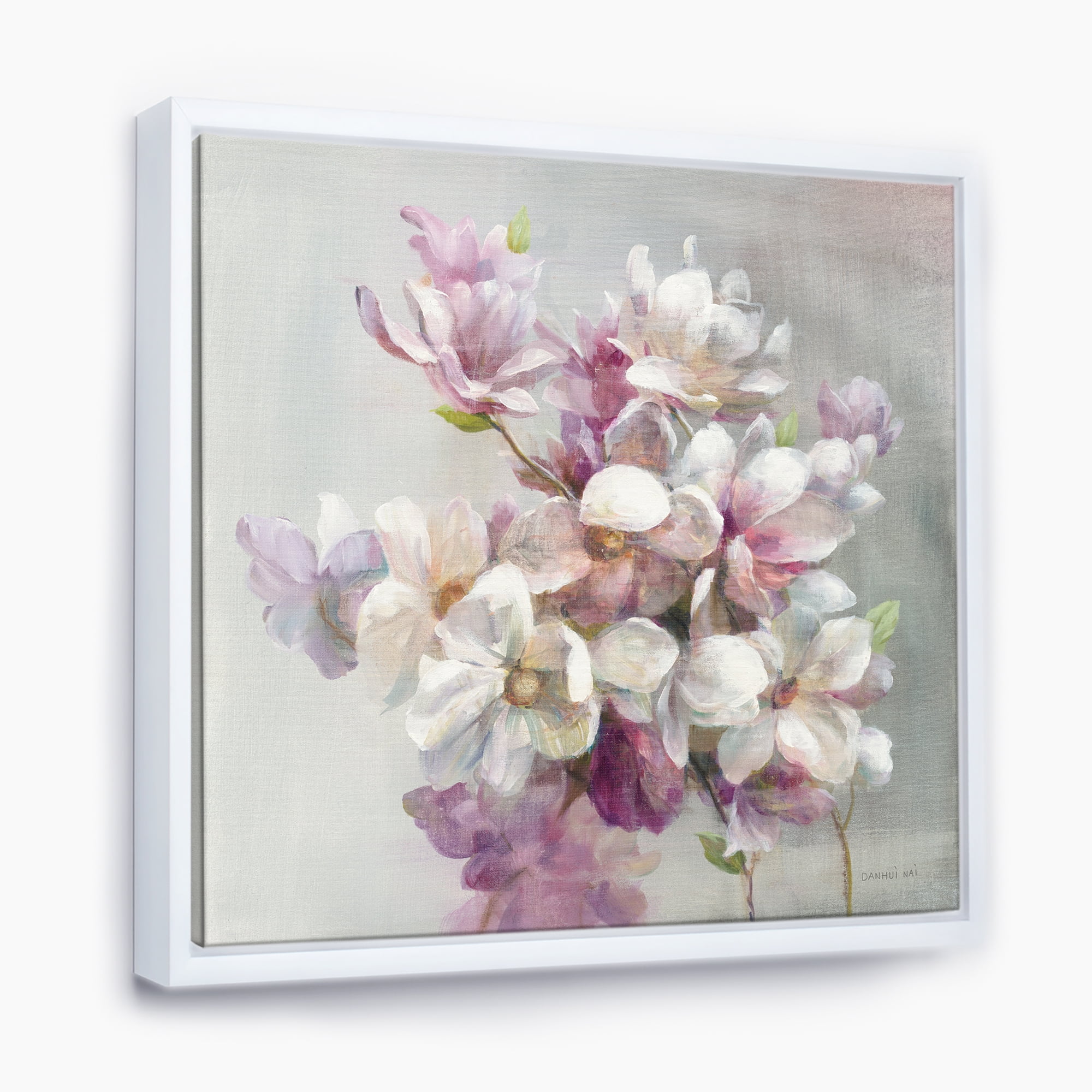 Designart ' Pink Magnolia Flowers ' Shabby Chic Framed Canvas