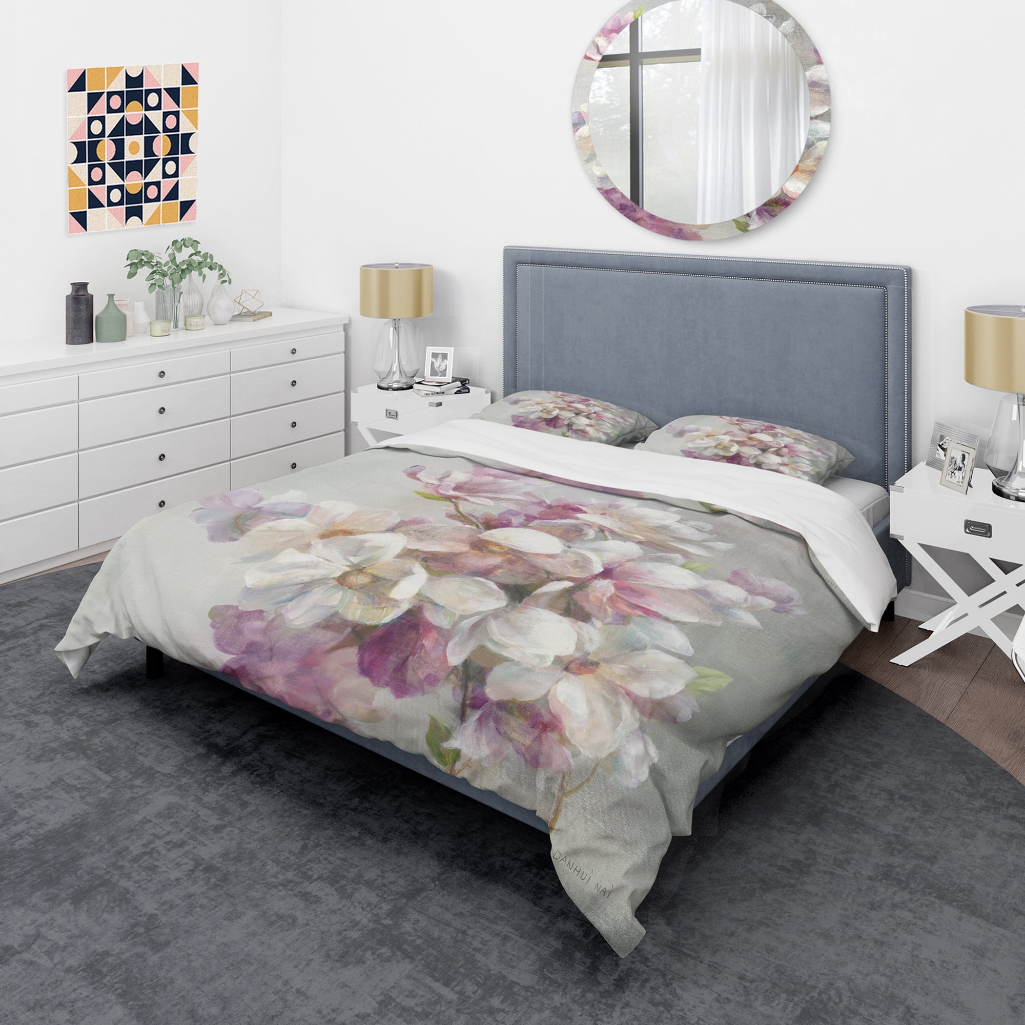 Designart 'Pink Magnolia Flowers' Shabby Duvet Cover Set