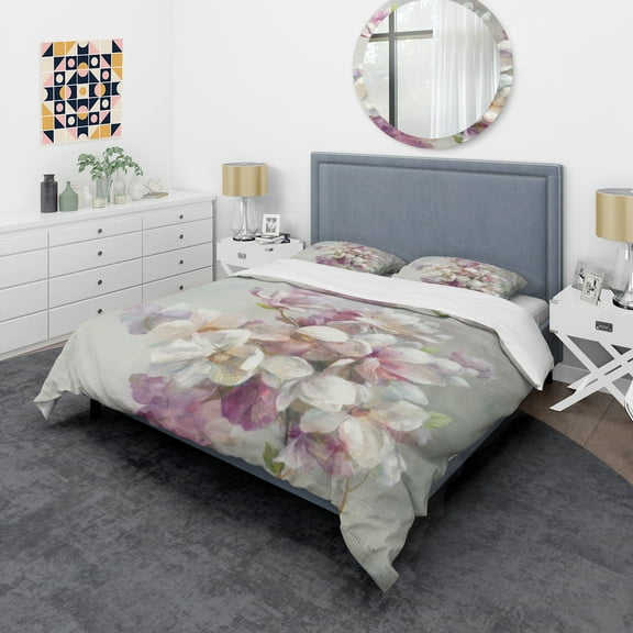 Designart 'Pink Magnolia Flowers' Shabby Duvet Cover Set