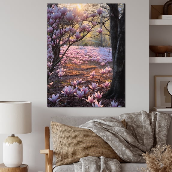 Designart "Pink Magnolia Tree Photography" Magnolias Canvas Prints