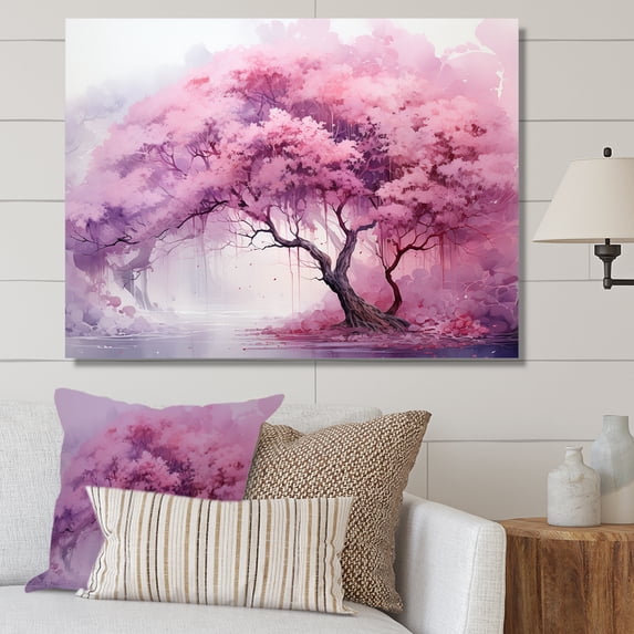 Designart "Pink Mystique In Amethyst Woods II" Tree Redwood Wall Art Prints