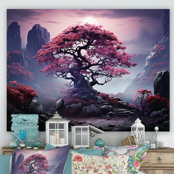 Designart "Pink Mystique In Amethyst Woods III" Tree Redwood Wall Art Living Room