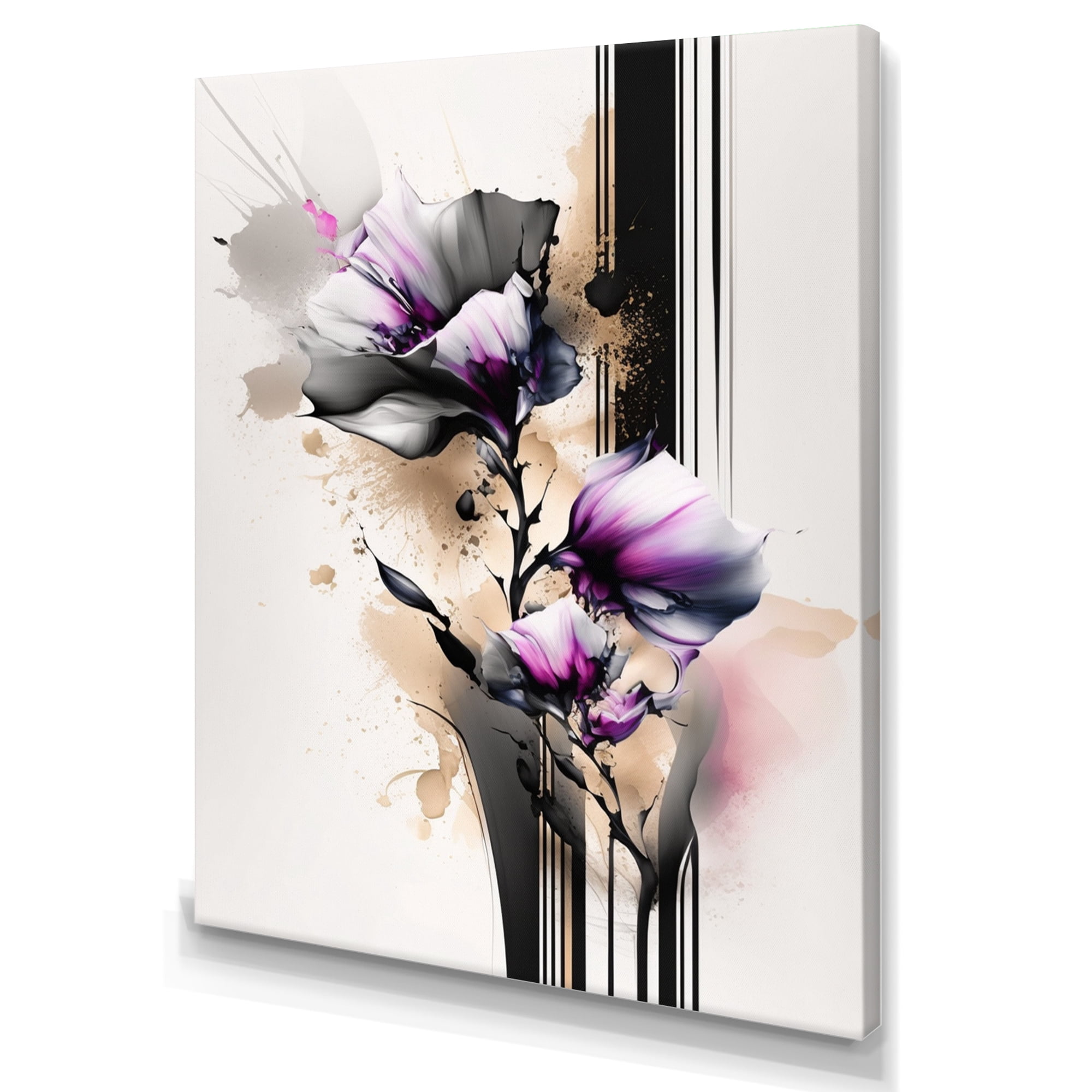 Designart Pink Orchid Flower On Abstract Fusion II Canvas Wall Art