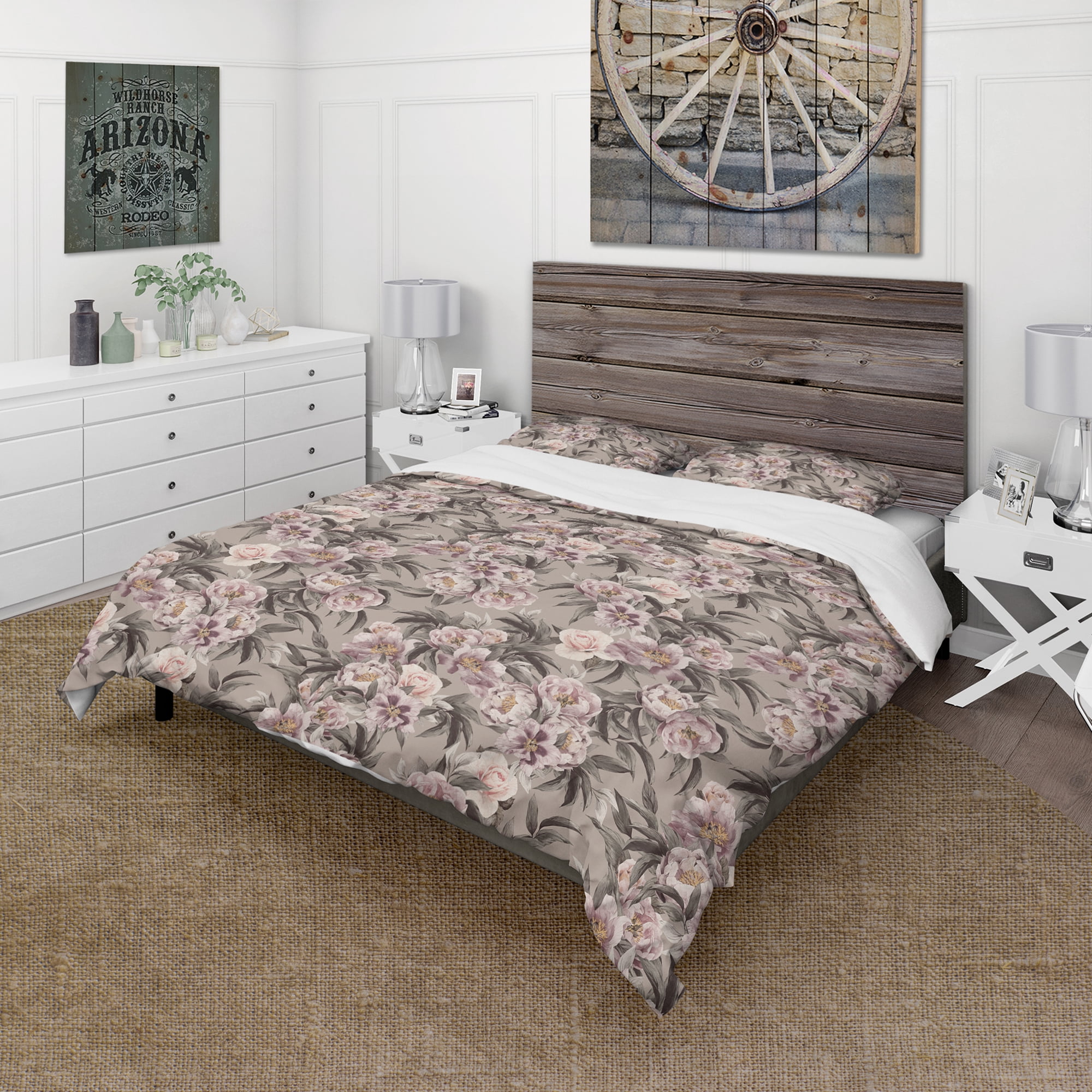 Designart 'Pink Pansies and Peonies' Floral Duvet Cover Set