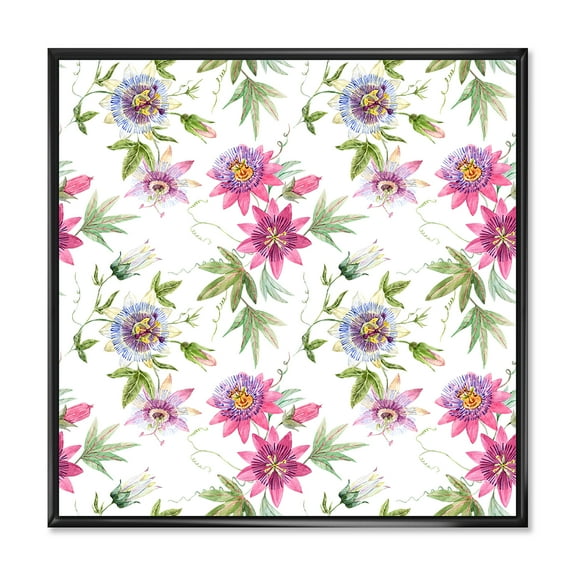 Designart 'Pink Passionflower Flowers and Petals' Traditional Framed Canvas Wall Art Print