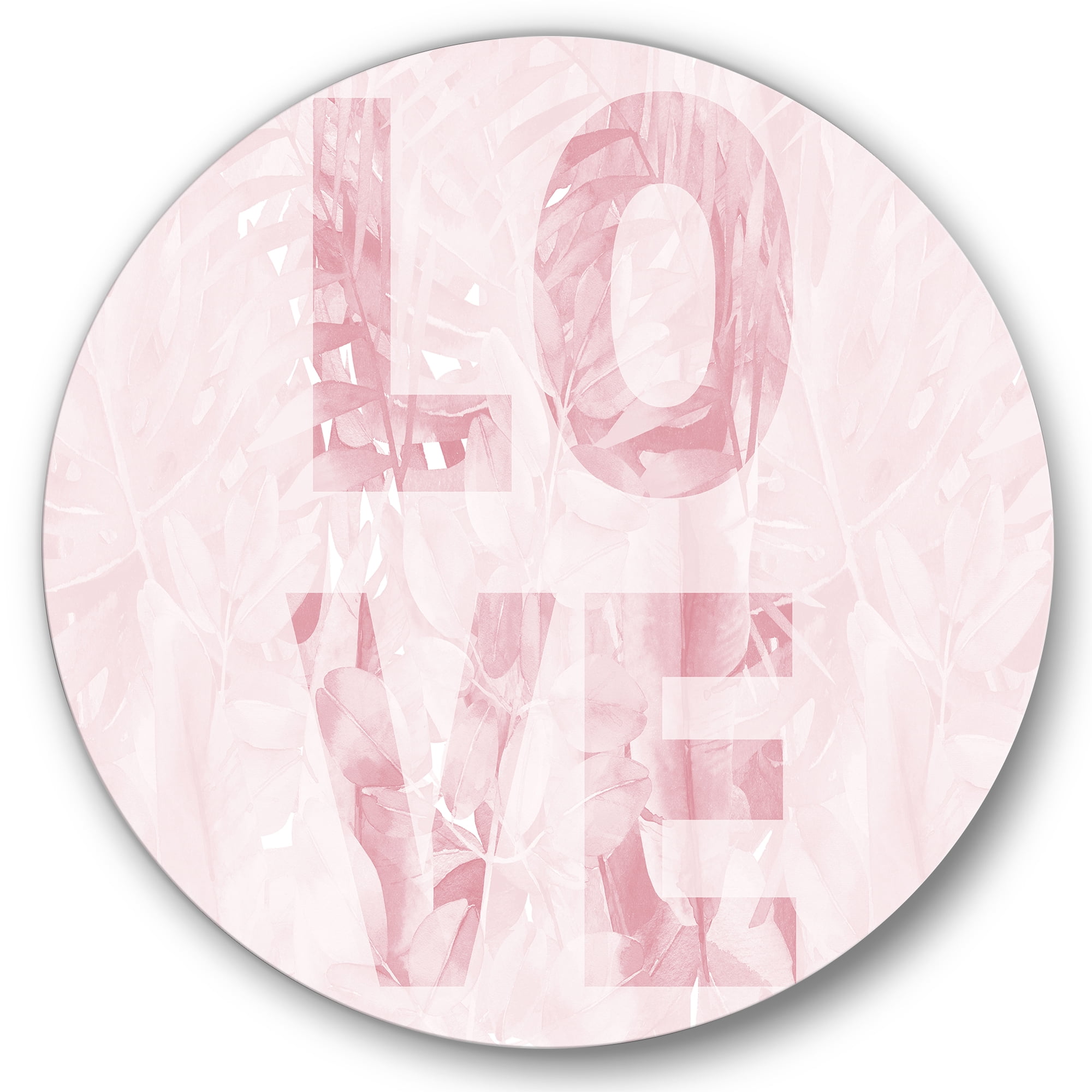 Designart 'Pink Pastel Love Abstract ' Shabby Chic Circle Metal Wall Art 36x36 - Disc of 36