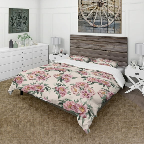 Designart 'Pink Peonies' Floral Duvet Cover Set