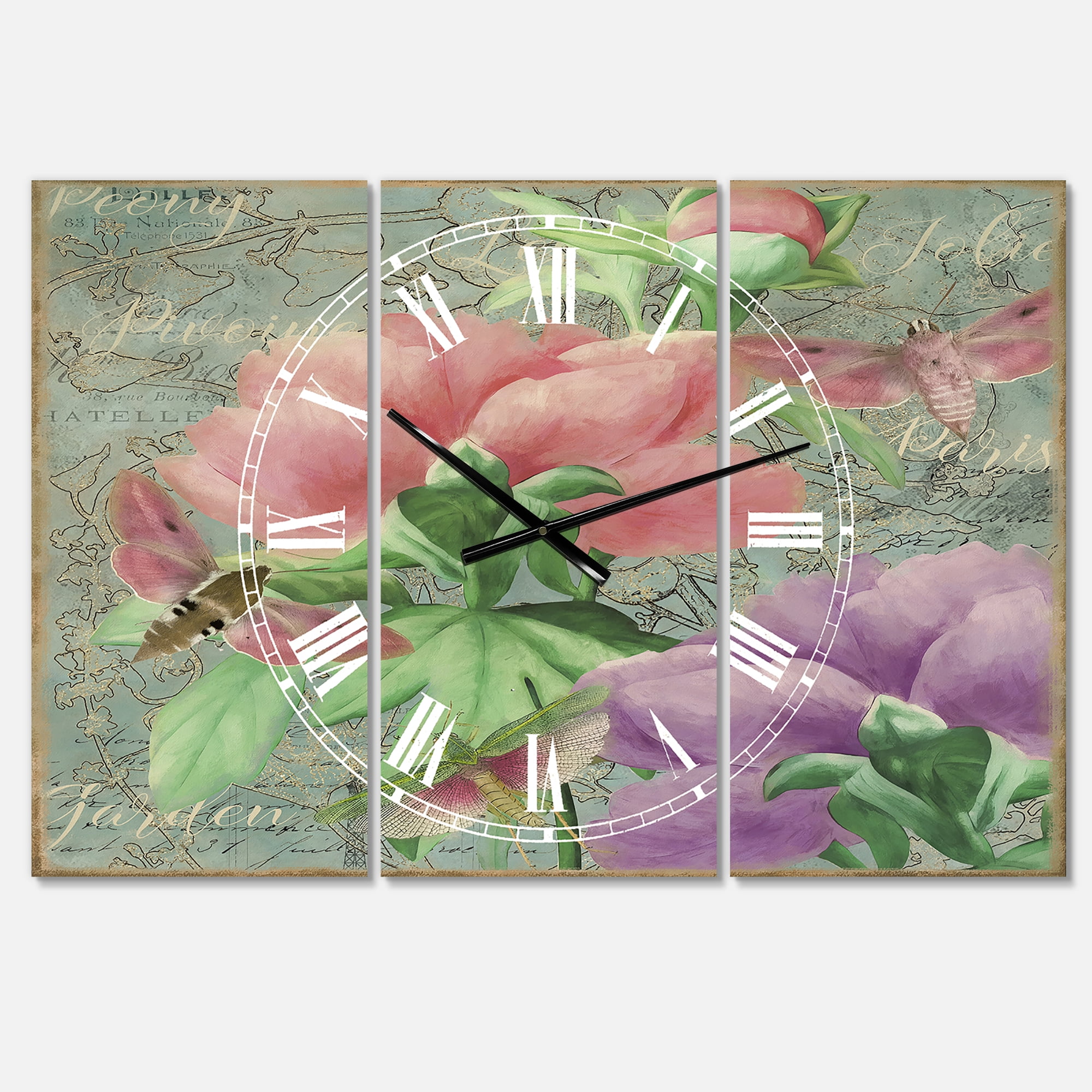 Designart 'Pink Peonies' Large Cottage Wall Clock