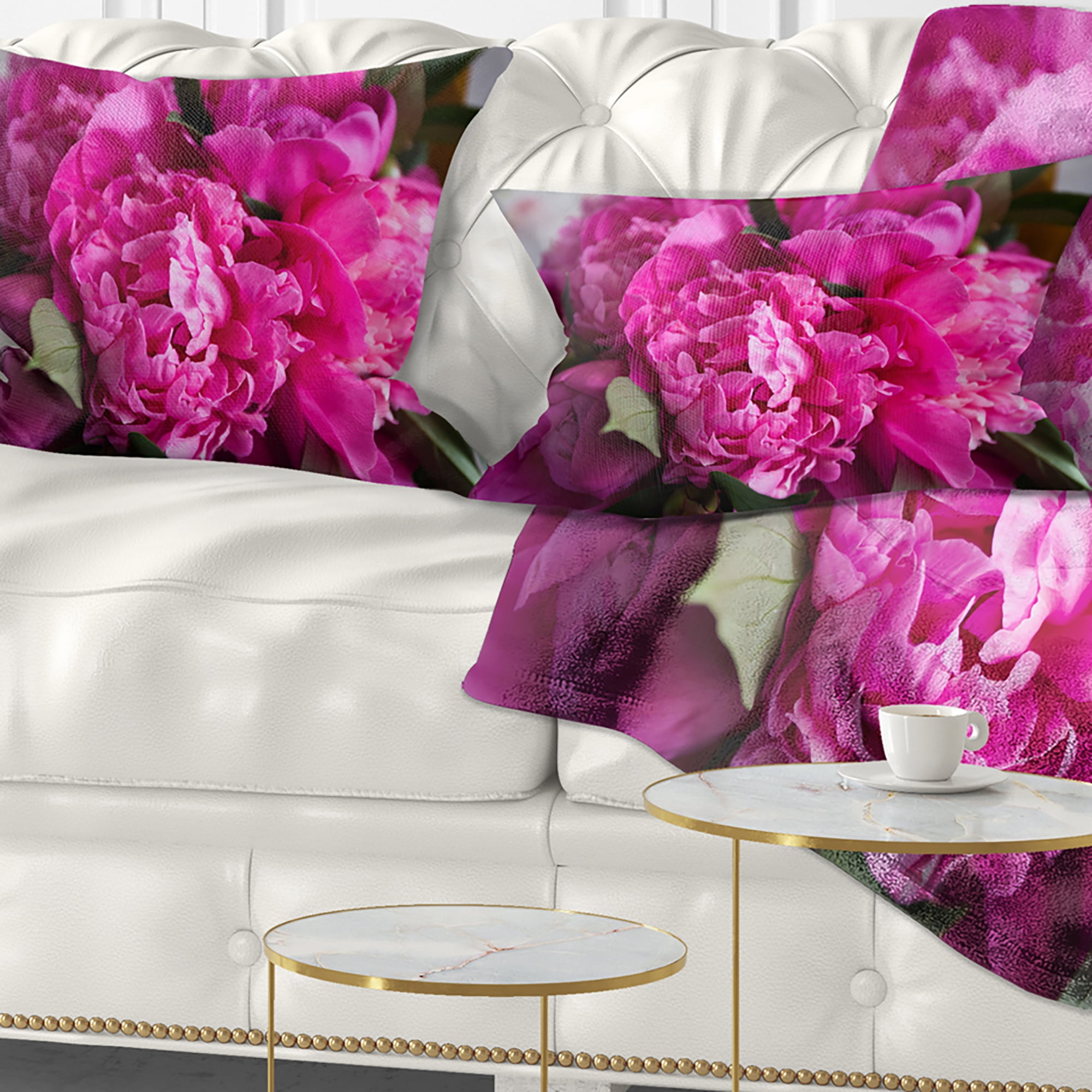 Designart Pink Peonies on Wooden Background - Flower Throw Pillow - 12x20