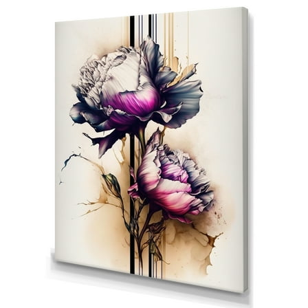 Designart Pink Peony Flower On Abstract Fusion Canvas Wall Art