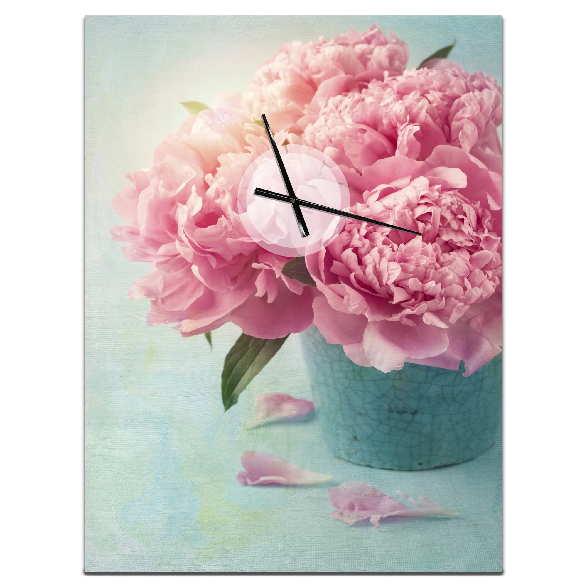 Designart 'Pink Peony Flowers in Vase' Floral wall clock