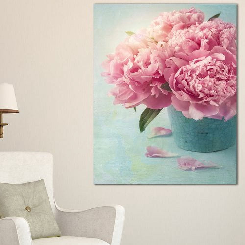 Designart 'Pink Peony Flowers in Vase ' Large Floral Wall Art Canvas