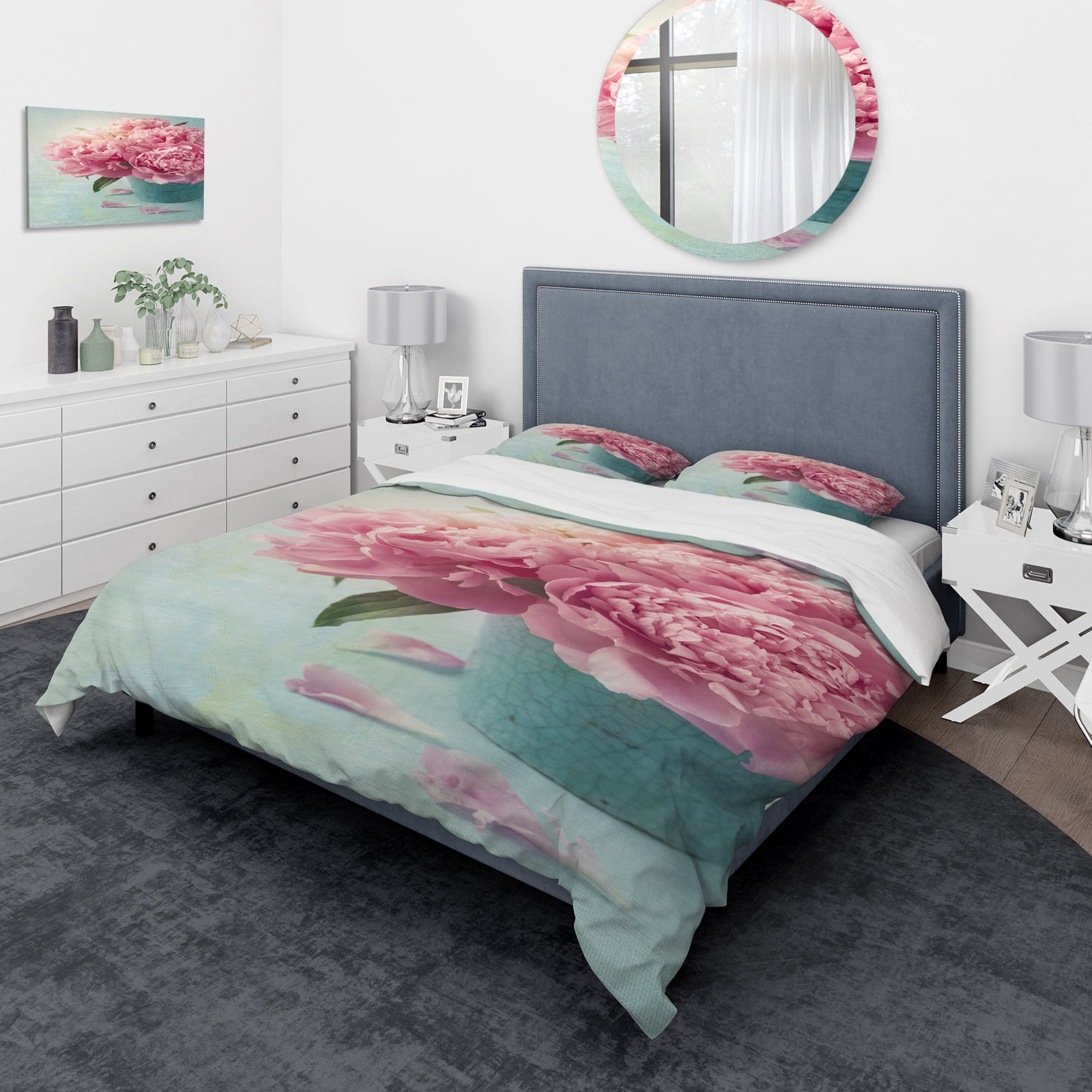 Designart 'Pink Peony Flowers in Vase' Traditional Duvet Cover Set