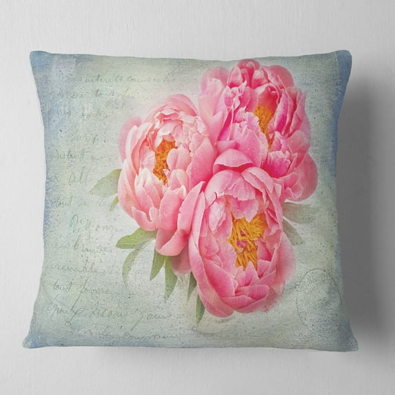 Designart Pink Peony Flowers in White Vase - Floral Throw Pillow - 16x16