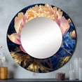thumbnail image 1 of Designart "Pink Peony Surrounded By Gilded Leaves" Poppies Gold Large Round Mirror - Round Bedroom Mirror Wall Decor - Traditional Round Printed Mirror - 23" x 23", 1 of 6
