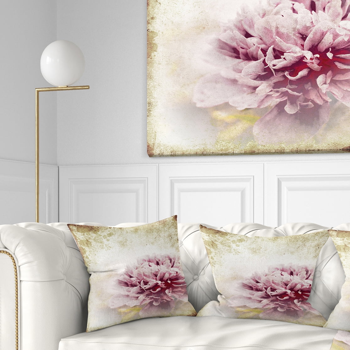 Designart Pink Peony in Vintage Style - Floral Throw Pillow - 18x18