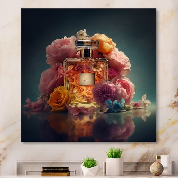 Designart "Pink Perfume Scented Elegance I" Fashion Perfume Canvas Print