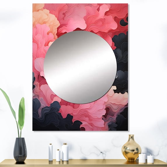 Designart "Pink Pottery In Minimalist Style" Abstract Spirals Mirror Wall Decor - Modern Pink Abstract Large Mirror For Wall Art Decor - 40" x 30" Inch