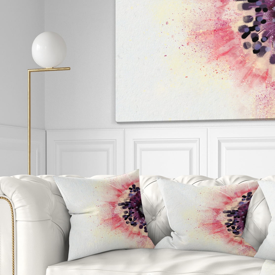 Designart Pink Purple Abstract Flower Sketch - Floral Throw Pillow - 18x18