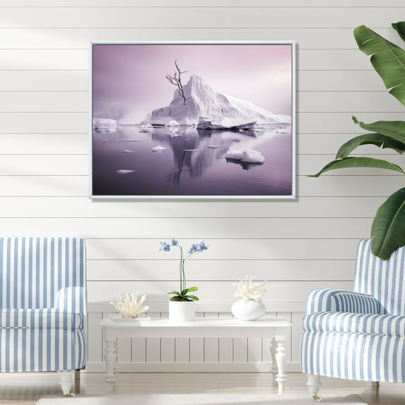 Designart "Pink Purple Iceberg Arctic gracefulness" Landscapes Floater Framed Wall Art Living Room