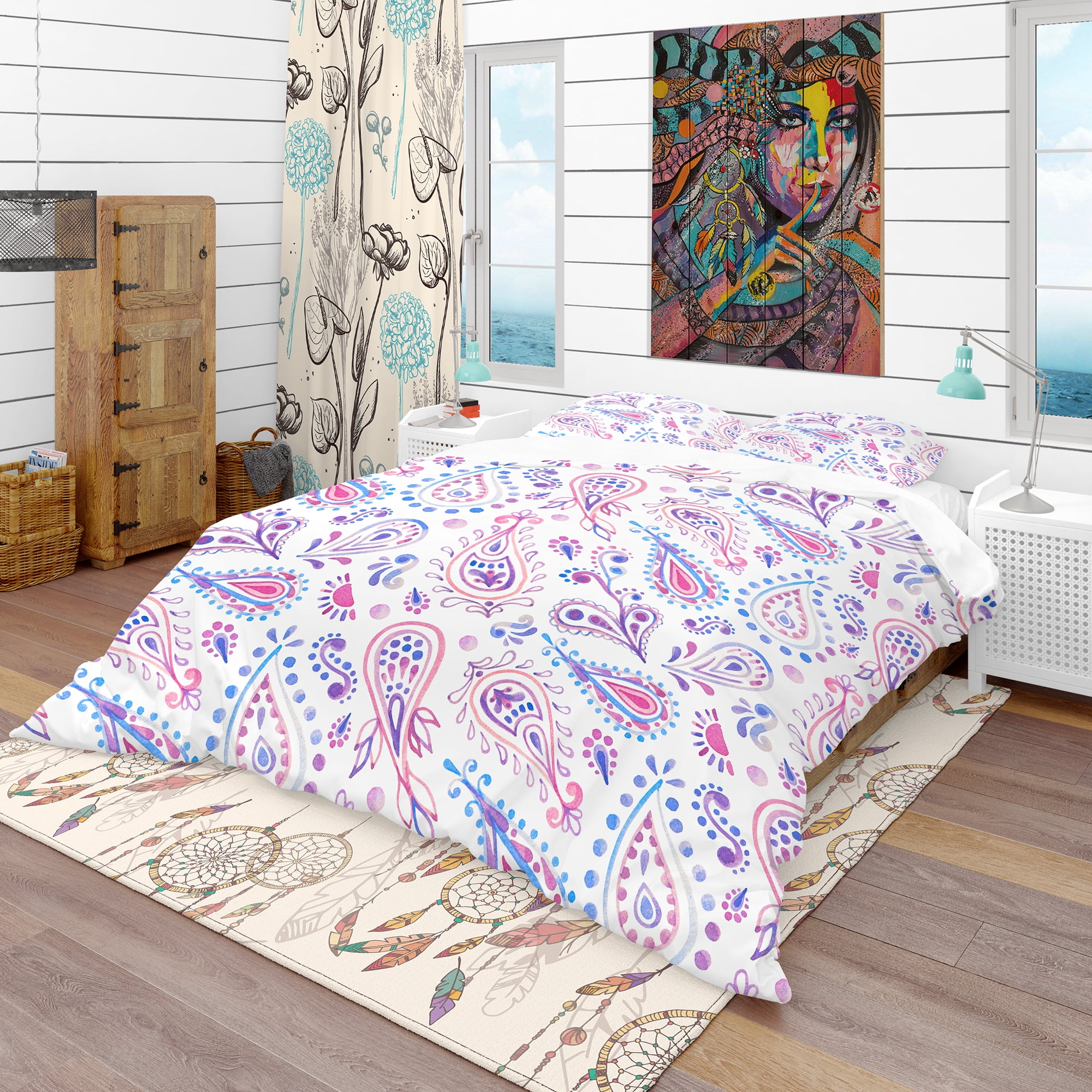 Designart 'Pink Purple Paisly' Bohemian & Eclectic Duvet Cover Set
