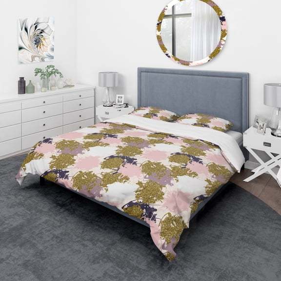 Designart 'Pink, Purple and Golden Glitter Stains' Modern & Contemporary Duvet Cover Set