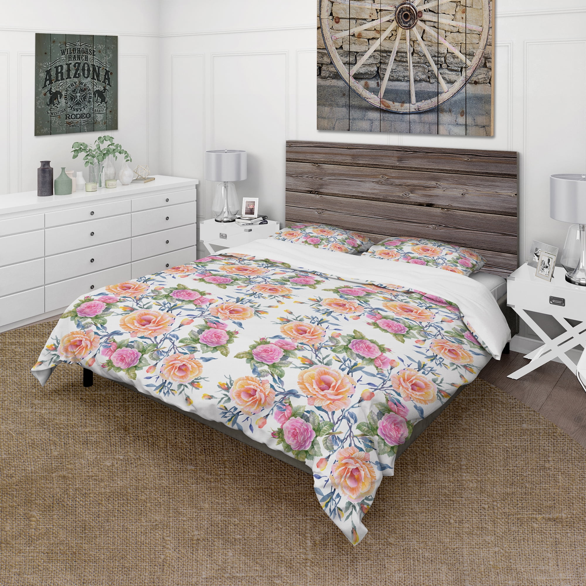 Designart 'Pink, Purple and Yellow Flowers' Floral Duvet Cover Set