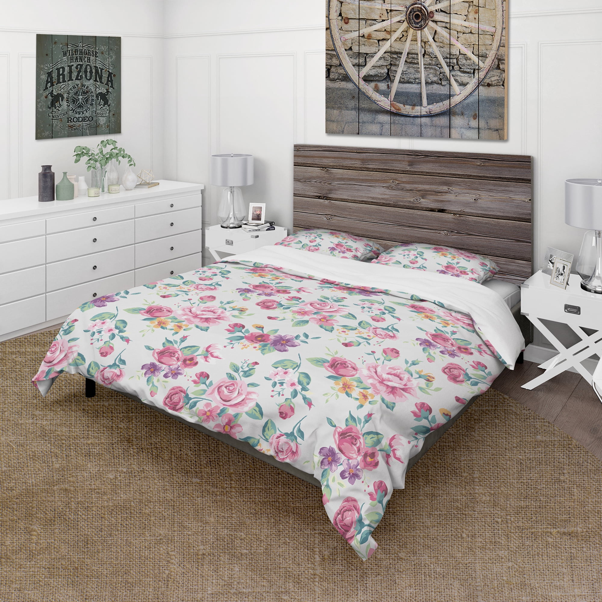 Designart 'Pink , Purple and Yellow Flowrs' Floral Duvet Cover Set