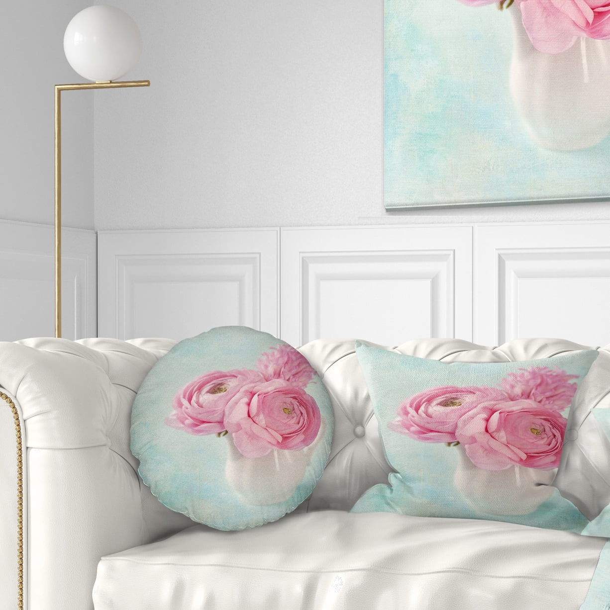 Designart Pink Ranunculus Flowers in Vase - Floral Throw Pillow - 12x20