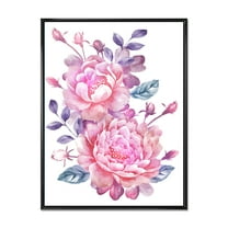 Designart 'Pink Retro Flowers With Blue Leaves On White' Traditional Framed Canvas Wall Art Print