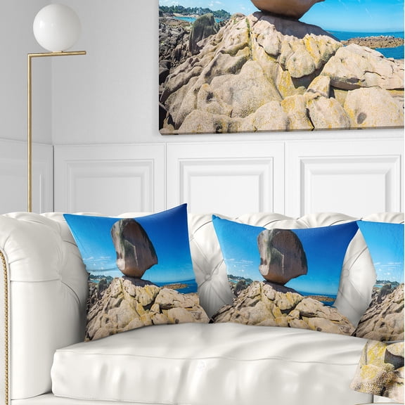 Designart Pink Rock in Tregastel - Landscape Photo Throw Pillow - 16x16
