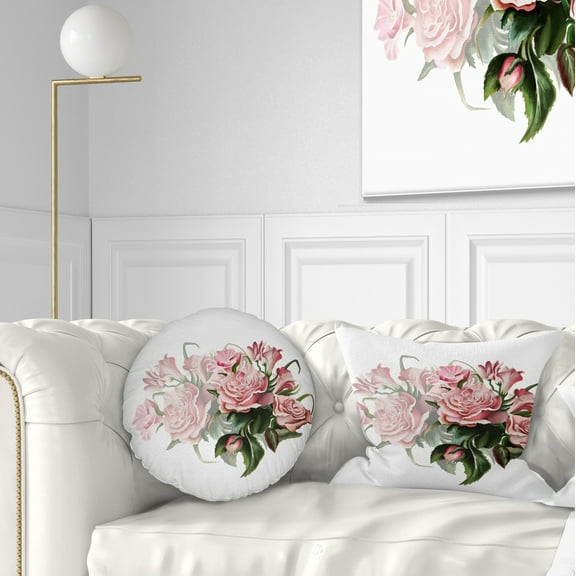 Designart Pink Rose Bouquet Watercolor - Floral Throw Pillow - 12x20