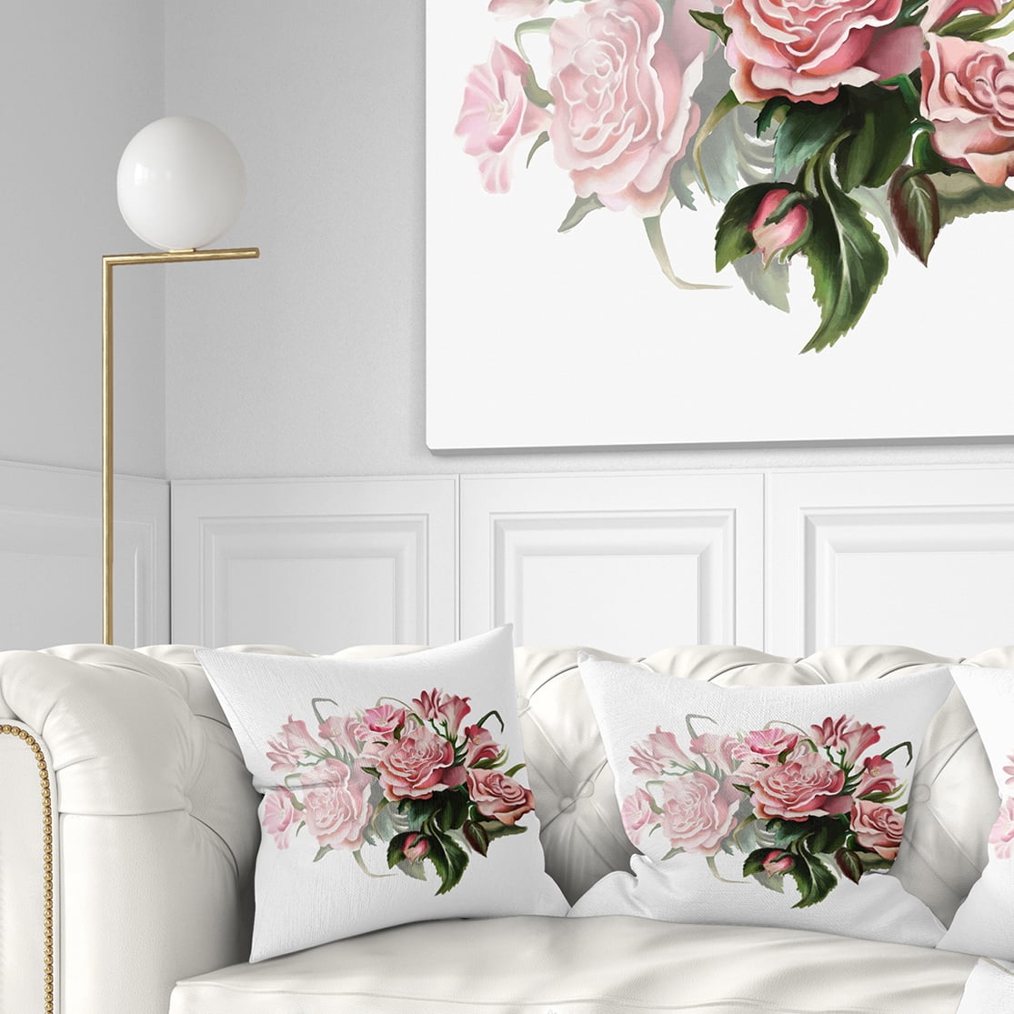 Designart Pink Rose Bouquet Watercolor - Floral Throw Pillow - 16x16