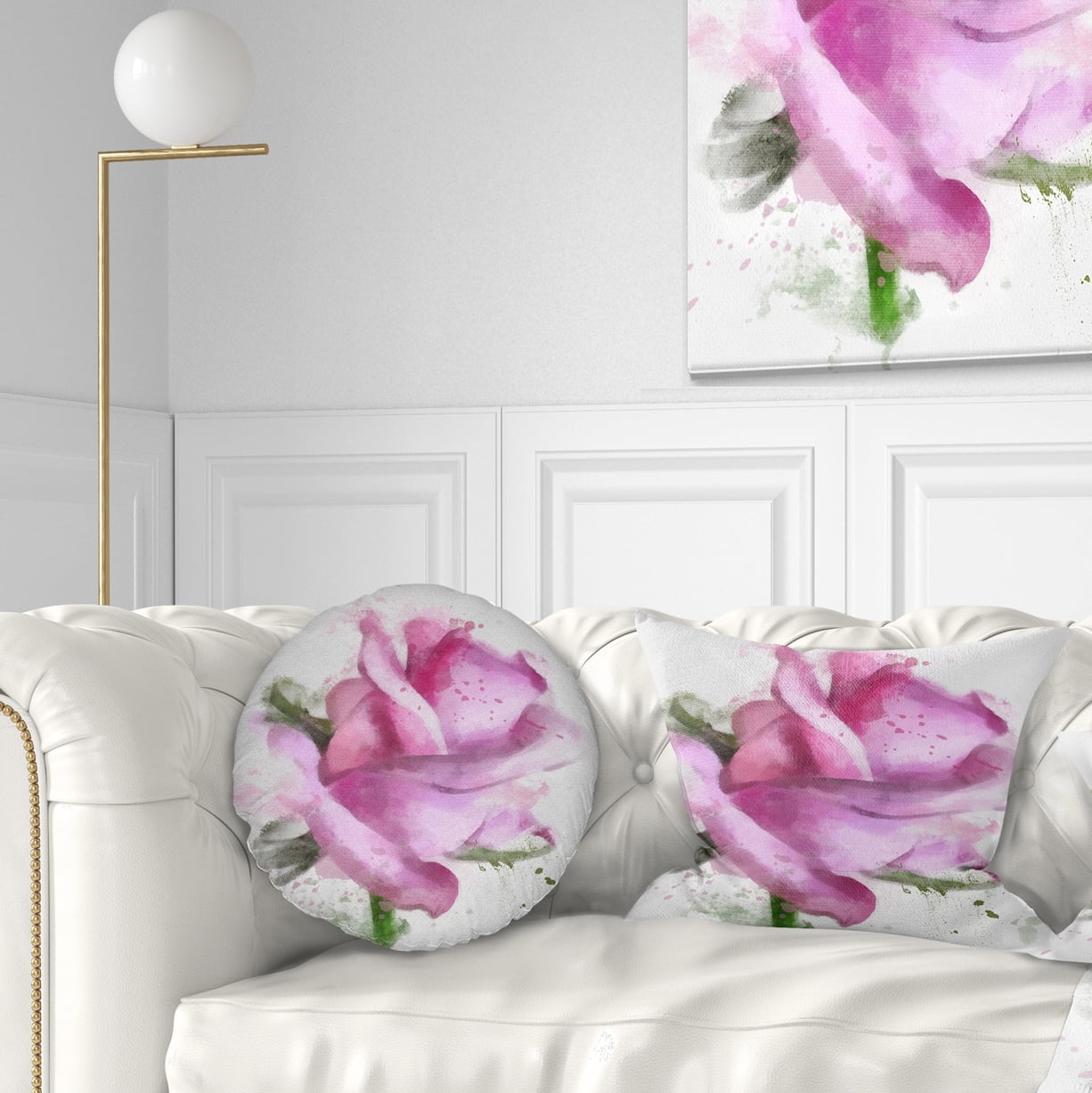 Designart Pink Rose Drawing Watercolor - Floral Throw Pillow - 12x20