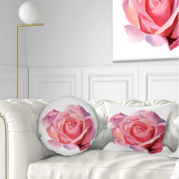 Designart Pink Rose Sketch on White Background - Flowers Throw Pillowwork - 12x20