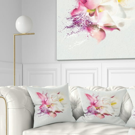 Designart Pink Rose Watercolor Illustration - Floral Throw Pillow - 18x18