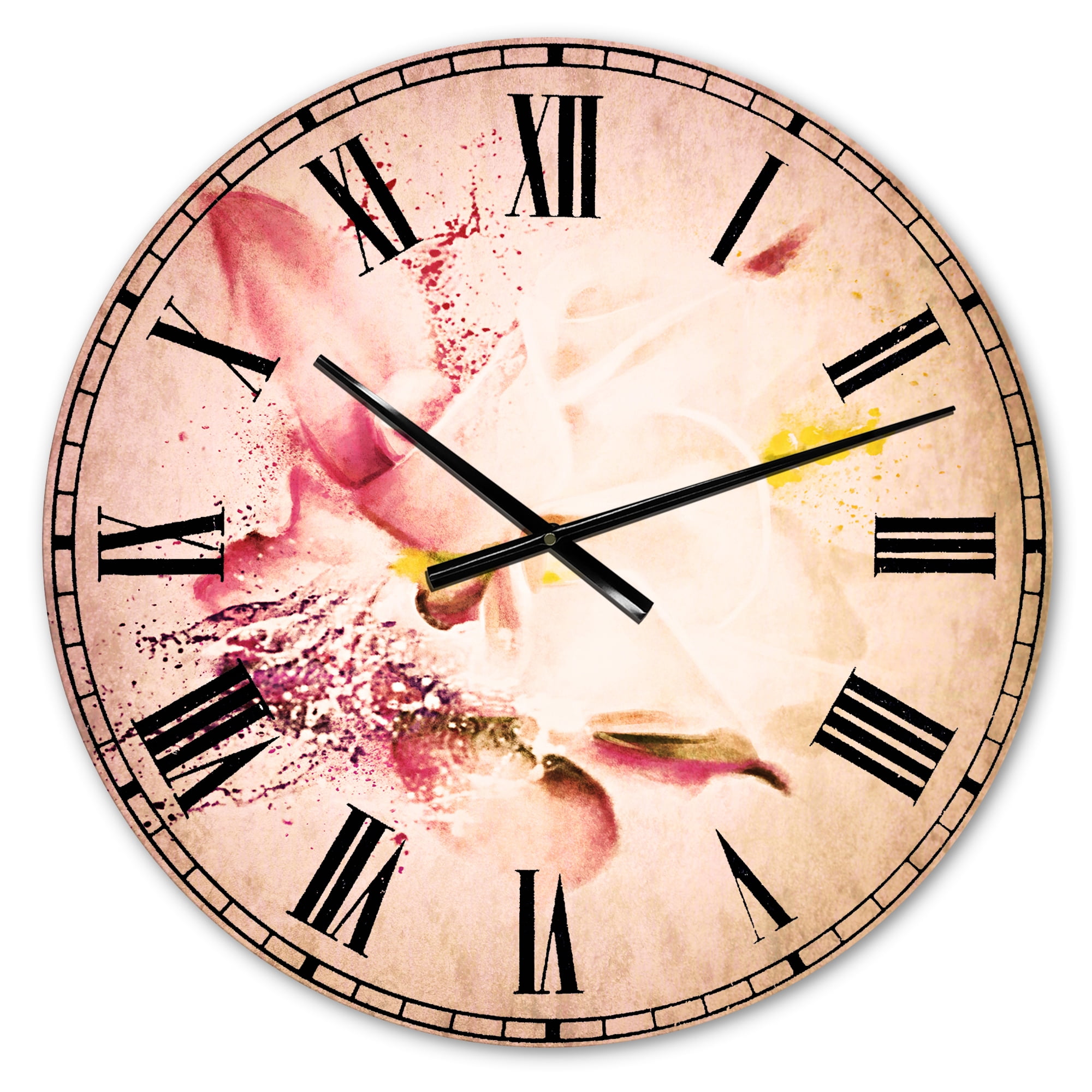 Designart 'Pink Rose Watercolor Illustration' Traditional wall clock