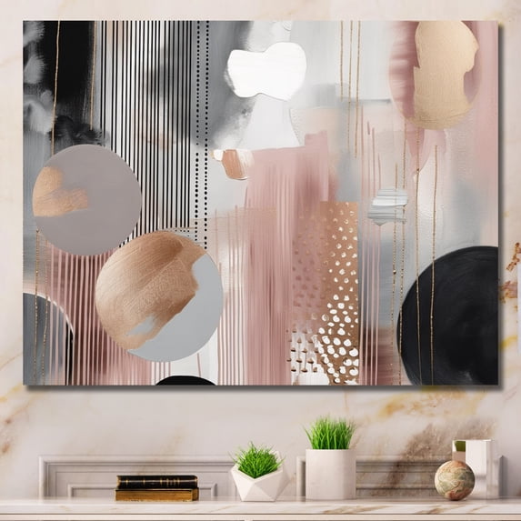Designart "Pink Rosegold Captivating Circle II" Modern Shapes Transitional Canvas Print