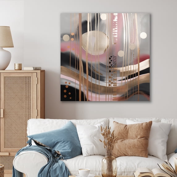 Designart "Pink Rosegold Circle Chaos I" Modern Shapes Transitional Wall Art Print