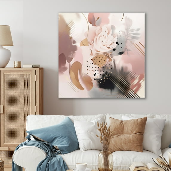 Designart "Pink Rosegold Stripes Complexity III" Modern Shapes Transitional Wall Art For Bathroom