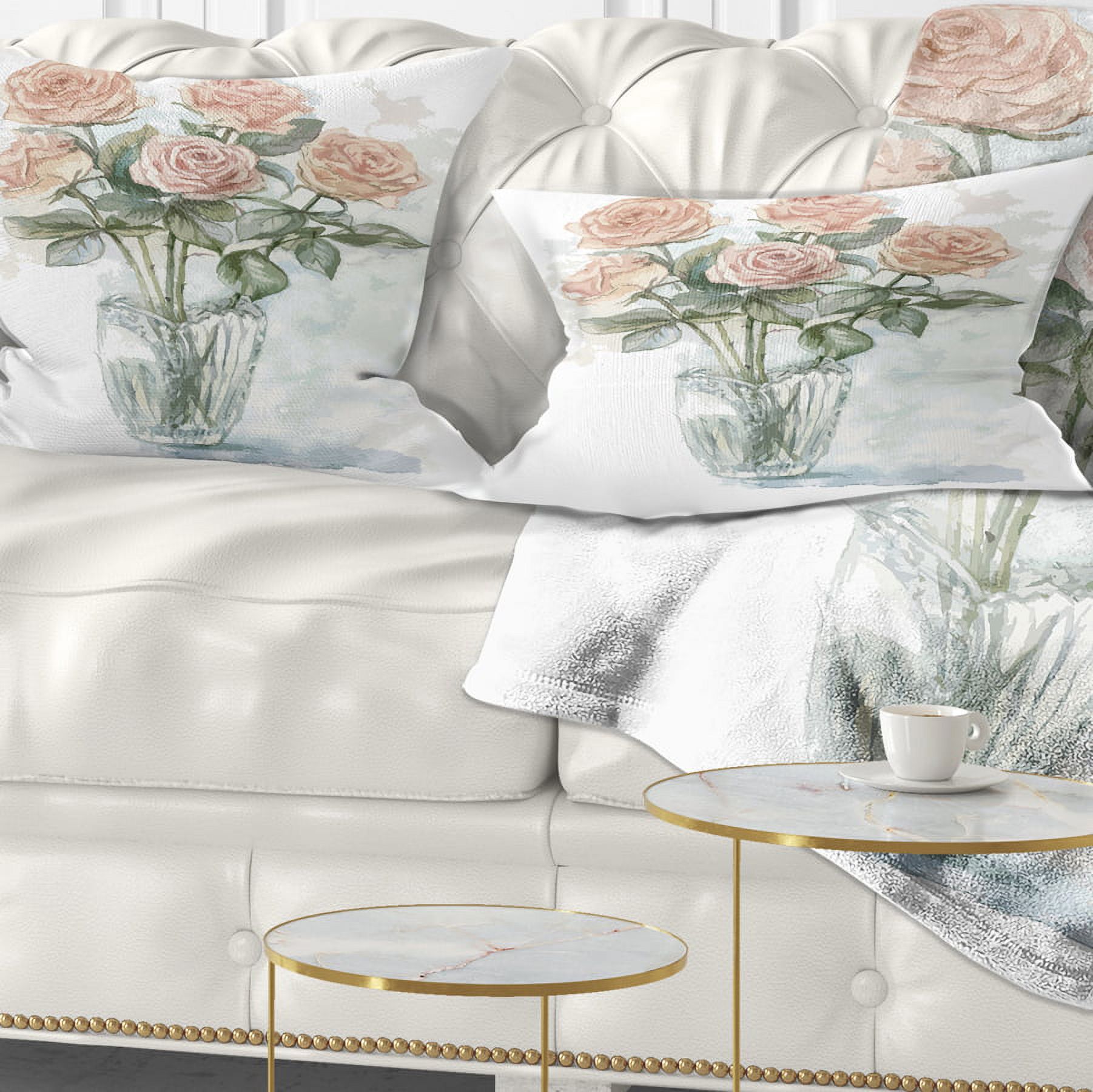 Designart Pink Roses Bunch in the Vase - Floral Throw Pillow - 12x20