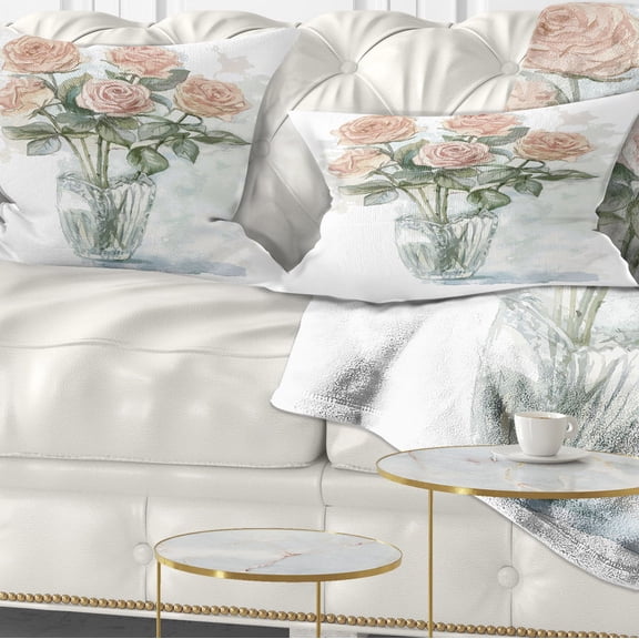Designart Pink Roses Bunch in the Vase - Floral Throw Pillow - 12x20