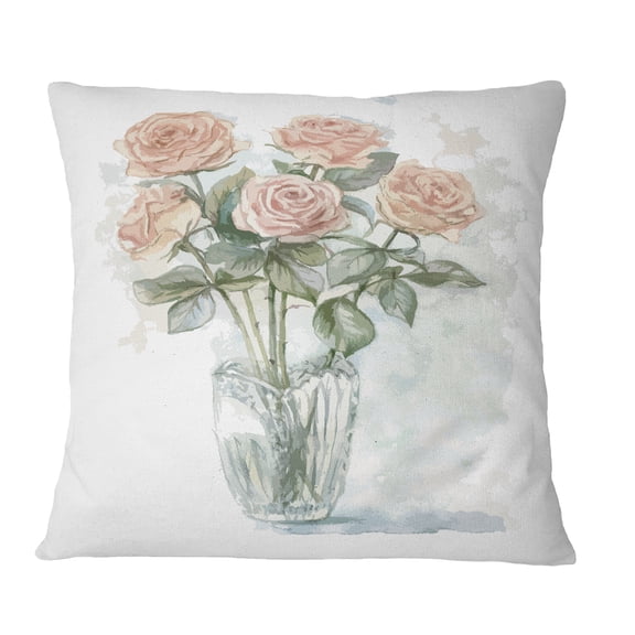 Designart Pink Roses Bunch in the Vase - Floral Throw Pillow - 16x16