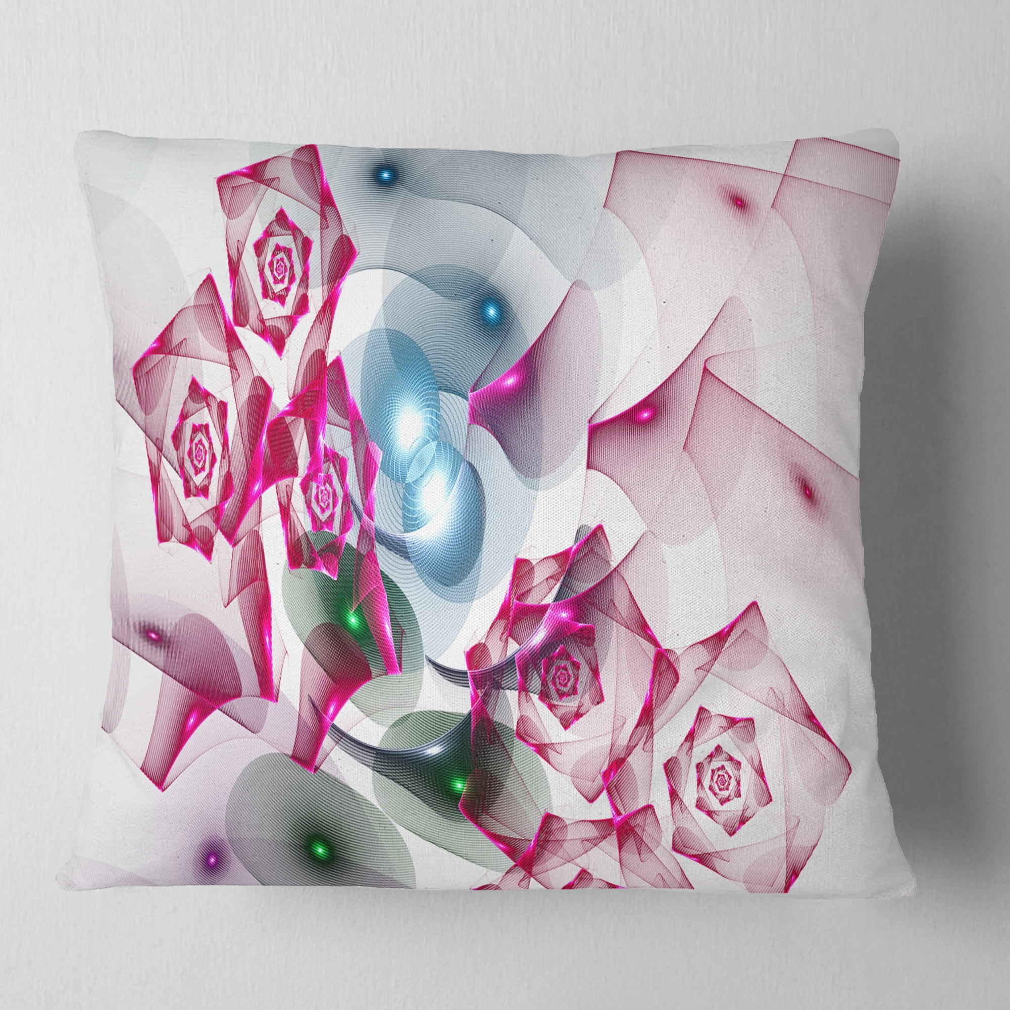 Designart Pink Roses Fractal Design - Abstract Throw Pillow - 16x16