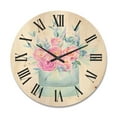 thumbnail image 1 of Designart 'Pink Roses With Gift Box' Farmhouse Wood Wall Clock, 1 of 5